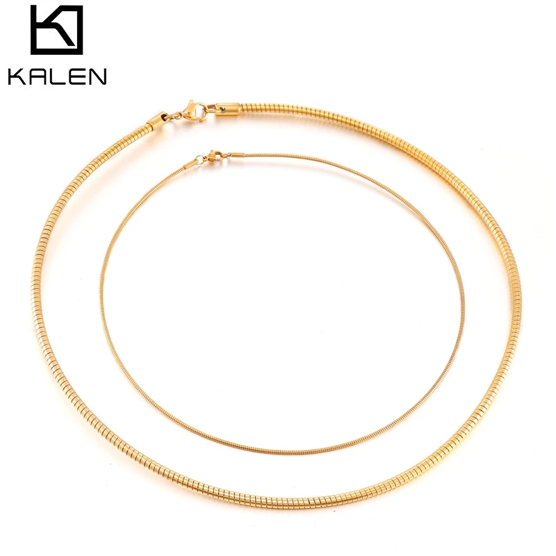 

Kalen Charm Women Snake Chain Choker Necklace Stainless Steel Gold Silve Color Flat Herringbone Chokers Link for Girls 4mm