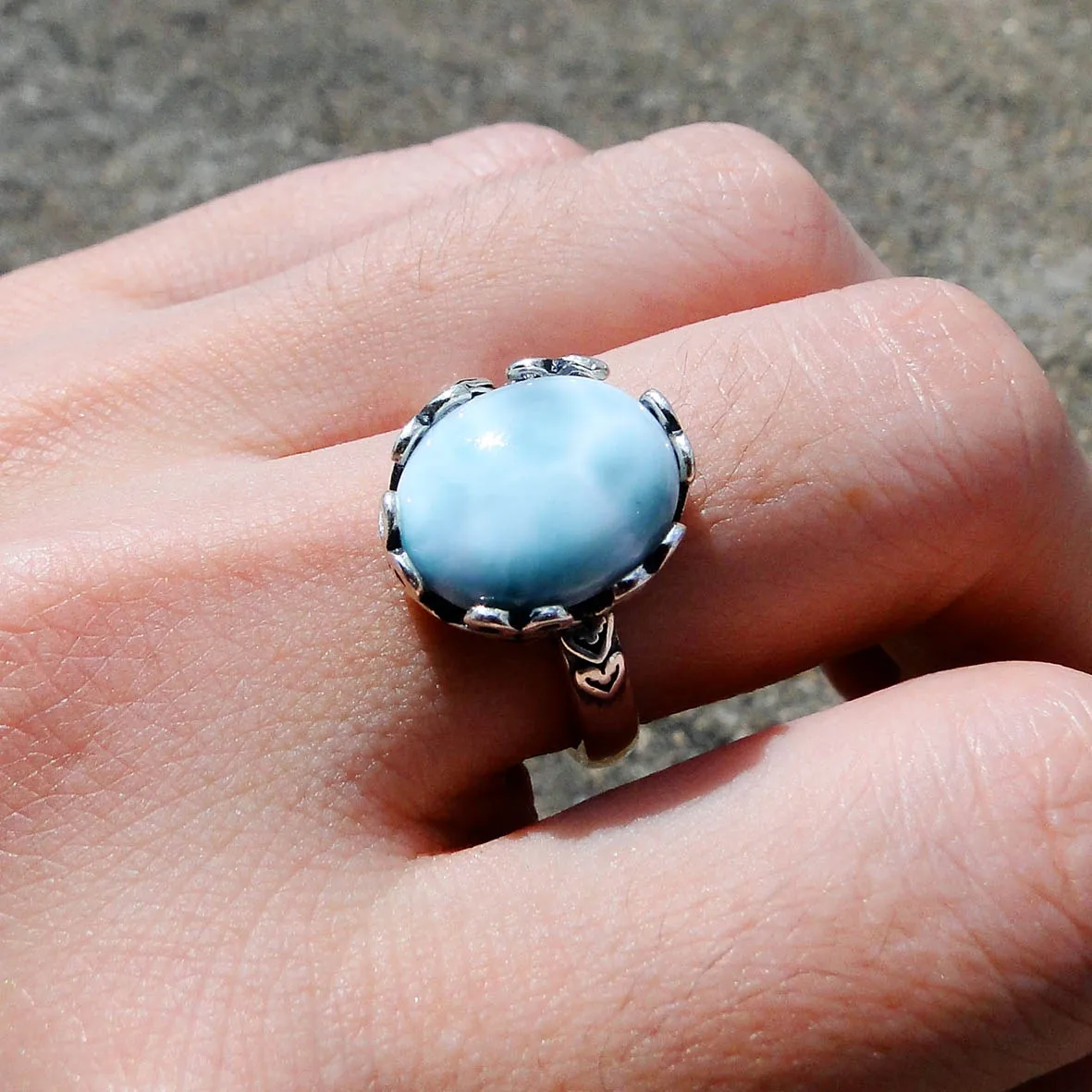 

Engagement Wedding Rings Natural Larimar Ring 925 Sterling Silver Jewelry For Gift