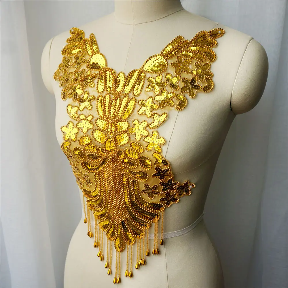 Золотые блестки кружевные тканевые бусины барочный воротник мечты вышивка