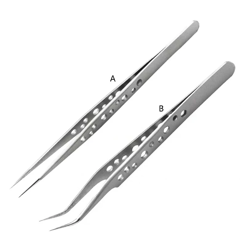 

9 Holes Professional Precision Tweezers Curved and Straight Pointed Tip for Skin Care or Beauty Routine Anti-static