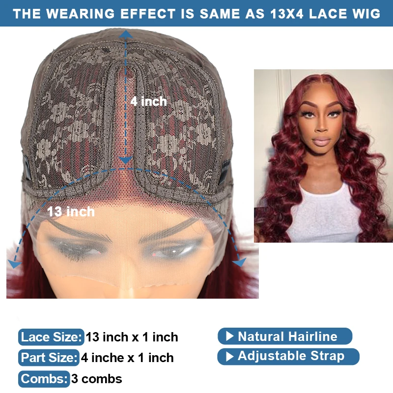 

Transparent Body Wave Wig Burgundy Lace Front Wigs For Women Pre-Plucked Peruvian 99J Red Human Hair Wig 180% Remy Hair Remyblue