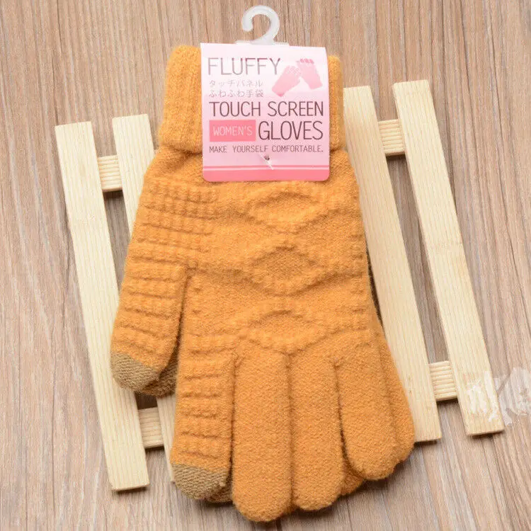 

Women's Cashmere wool Knitted Gloves Winter Warm thick touch screen gloves Solid Mittens for Mobile Phone Tablet Pad