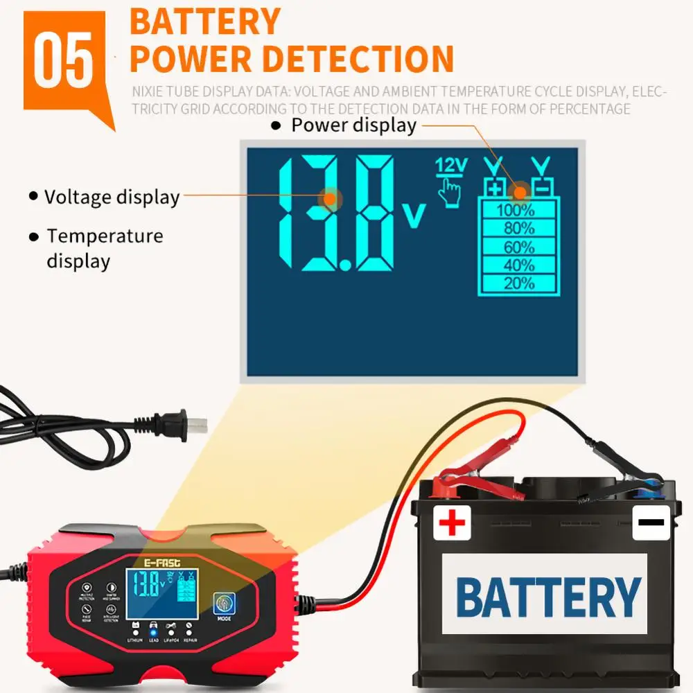 Автоматическое зарядное устройство для аккумулятора автомобиля 12/24 В 8 А с