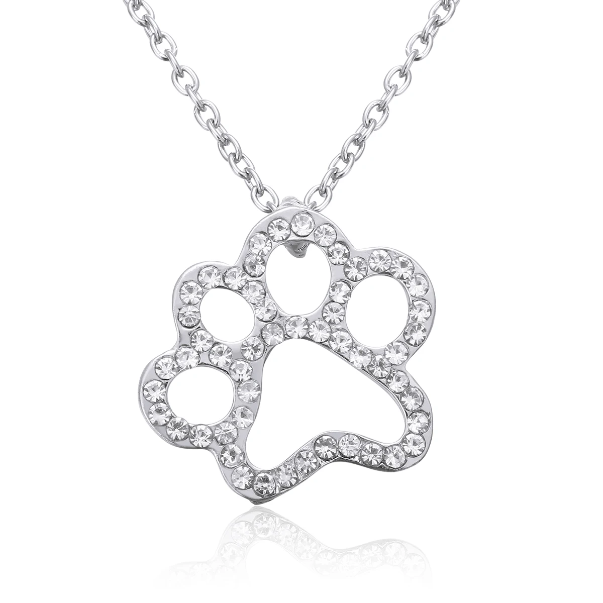 Shellhard Crystal Rhinestone Pendant Chain Necklace Silver Color Dog Puppy Paw Footprint Necklaces Love Animal Pet Jewelry | Украшения и