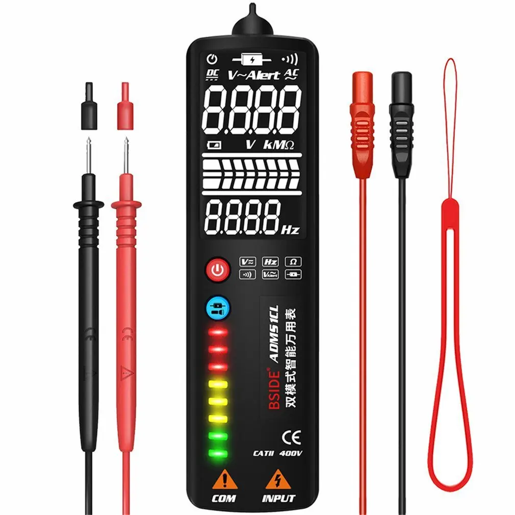 

Multimeter Digital Voltage Tester 3-Line Display Voltmeter Ohm Hz With Analog Bar& 8 LED Indicator DMM