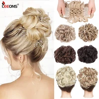 leeons cheap curly chignon women updo cover hairpiece comb clip in curly hair extension hair bun curly elastic band chignon