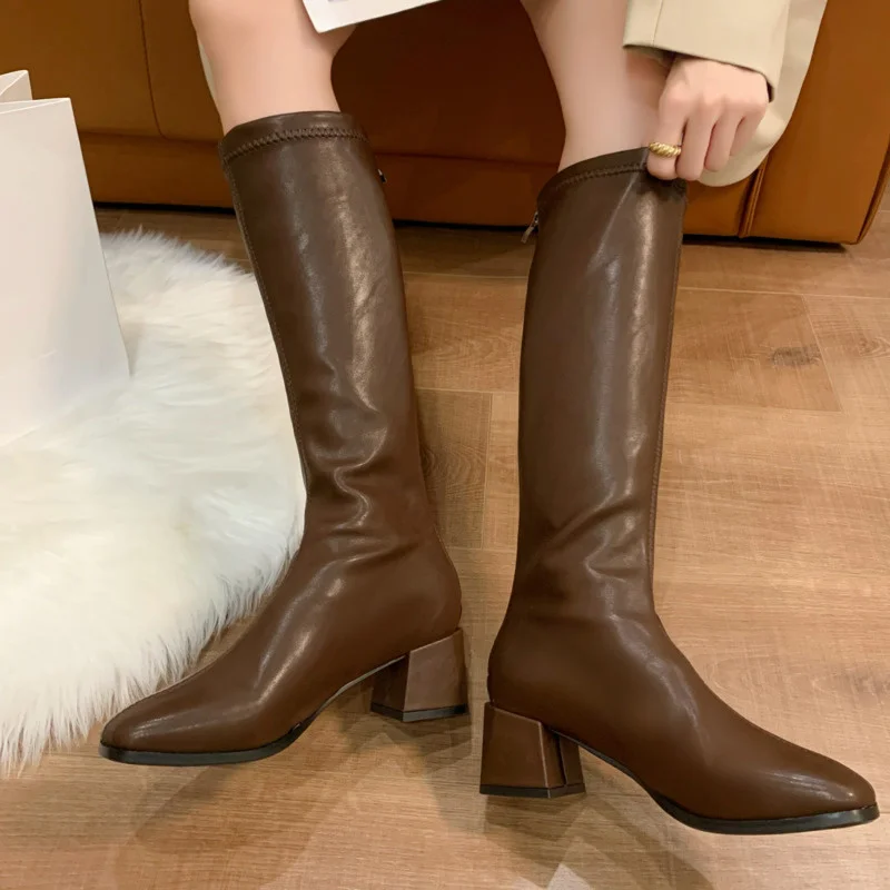 

Женские ботинки на платформе 2022, зимняя готическая обувь, длинные сапоги, женские модные черные, бежевые сапоги до середины икры, сапоги без ...