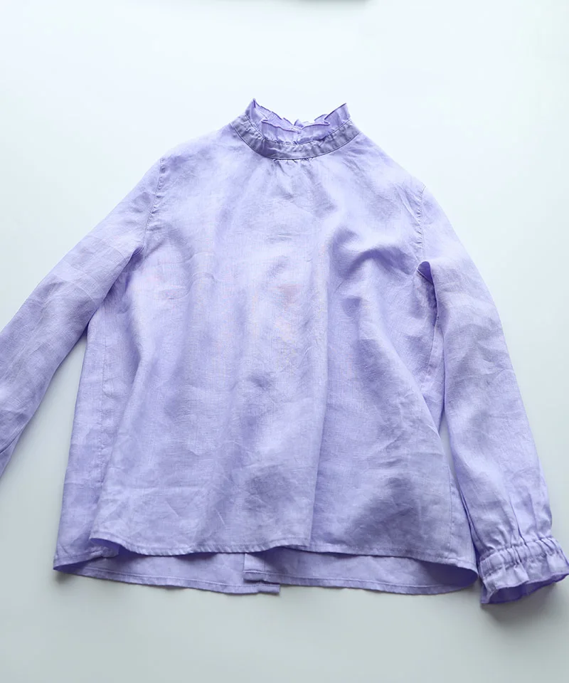 Lavender Чистая льняная грибковая кромка сзади рубашка с пряжкой верхняя одежда Mori Literature Woman 20190902 - Цвет: Lavender
