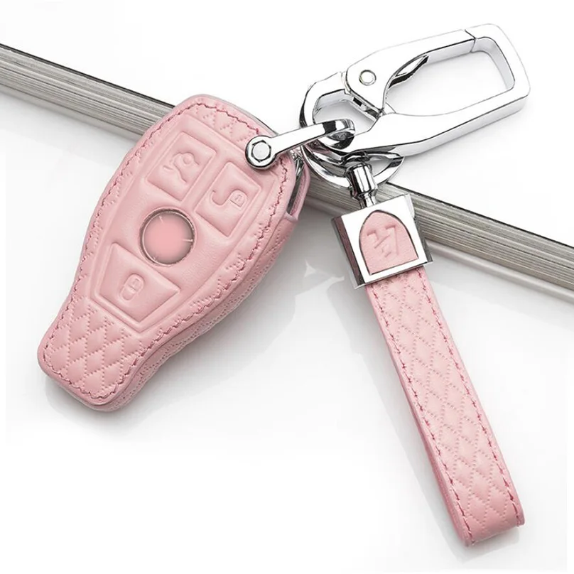 Pink 1 шт. кожаный чехол для автомобильных ключей, чехол для дистанционного управления с брелком для Mercedes Benz GLE W166 COUPE C292 AMG ML GLS X166 GL W205 C63 GLA - Название цвета: Pink