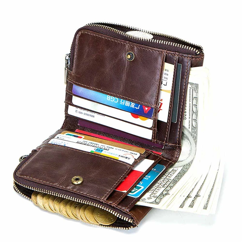 Винтажный Мужской кошелек с Rfid защитой маленький бумажник из воловьей кожи