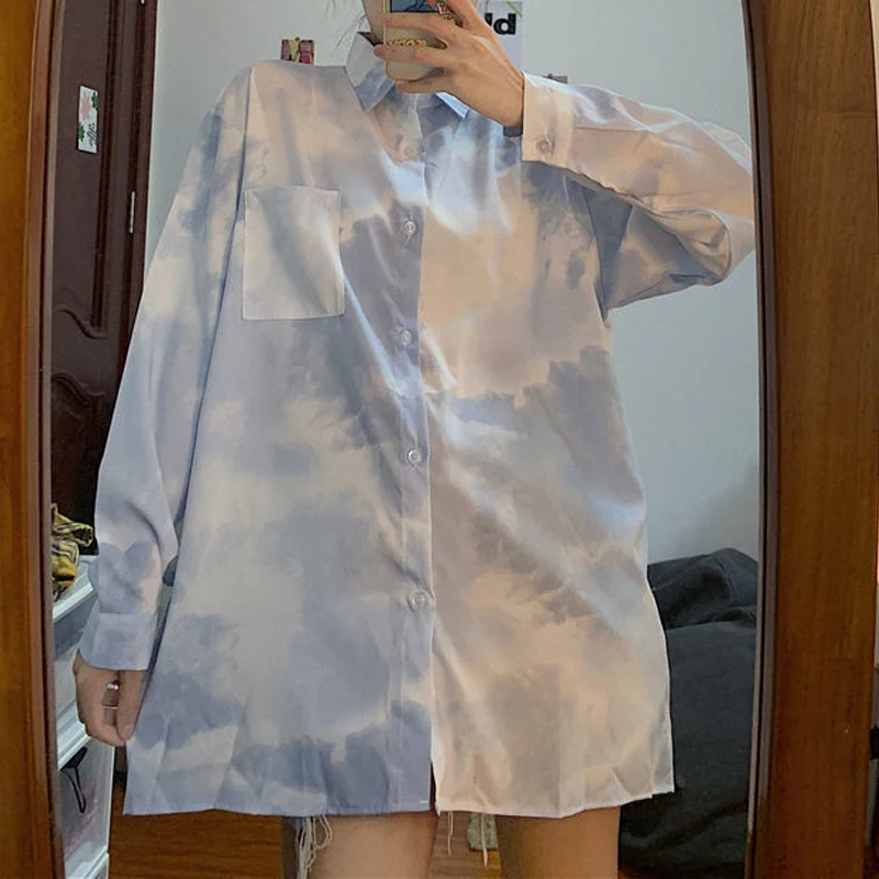 Женская блузка с градиентным принтом летняя весенняя свободная в Корейском