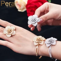 pera high quality aaa cubic zirconia mirco pave sparkling big flower shape bangles and rings jewelry sets for lover gift z017