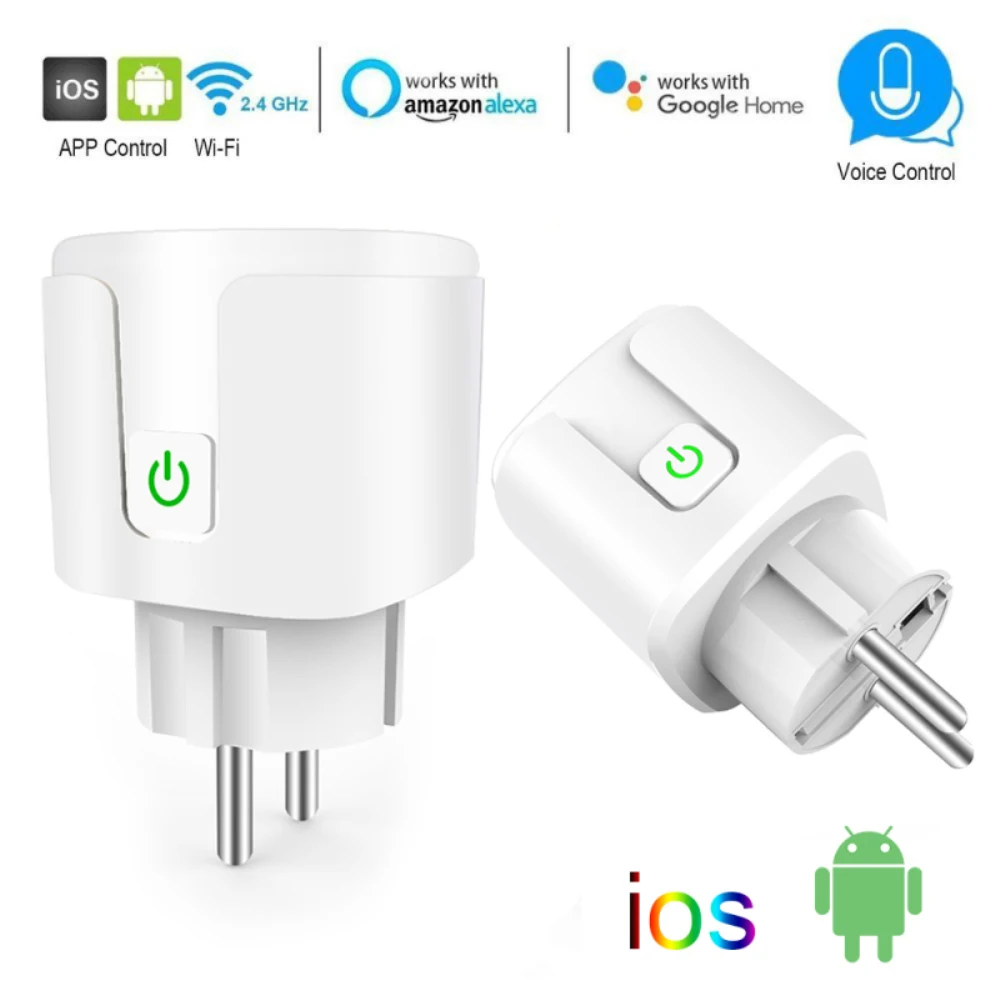 

Tuya Wifi Smart EU Plug 20A Wireless Remote Socket Voice Control App Remote Control Compatible With Alexa Google Home Assistant