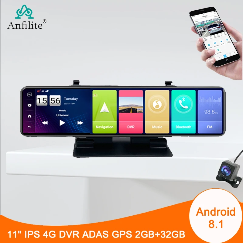 

Автомобильный видеорегистратор-зеркало заднего вида, 11 дюймов, 4G, Android 8,1, Wi-Fi, Bluetooth, GPS-навигация, Full HD 1080P, авторегистратор ADAS