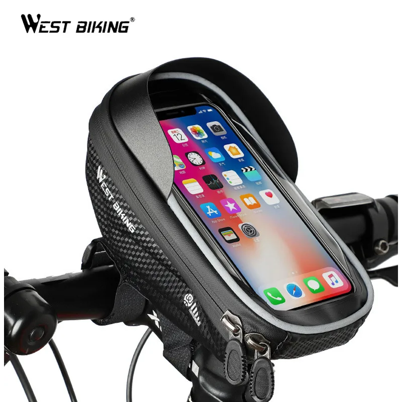 

WEST BIKING Waterproof Bike Bag Frame High Sensitive Touch Screen 6.0inch Phone Case Cycling Bag Front Top Tube MTB Bicycle Bags