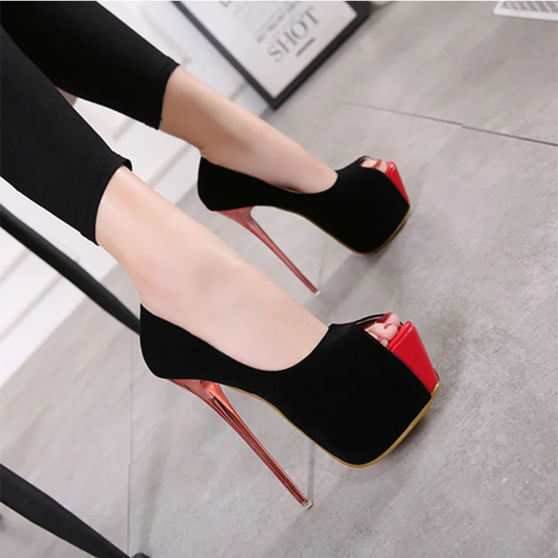 

2020 The new Women Shoes Fashion Sexy Thin Heels Flock Peep Toe Slip-On Shallow 16cm High heels Solid Mixed colors Party Summer