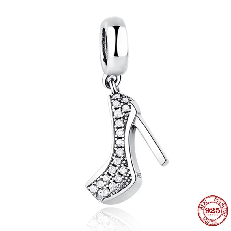 

New 925 Sterling Silver Pave Stiletto Shoe Dangle Charm fit Original Pandora Bracelet Silver Pendant 925 Jewelry Making