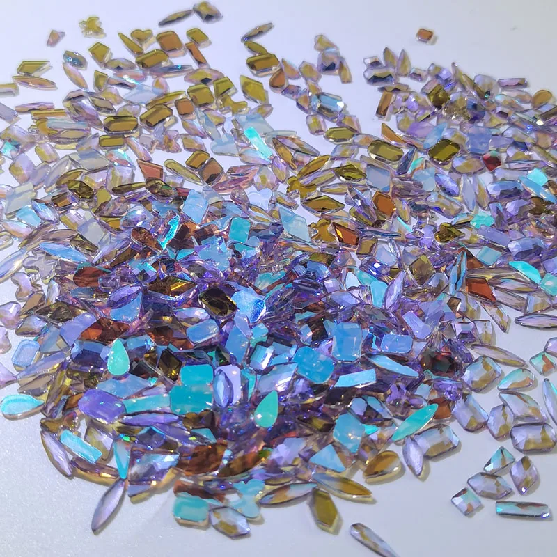 

50/100/144pcs Mixed Shape Rhinestone Flat Back Aurora Purple Shinning DIY Nail Art Decoration