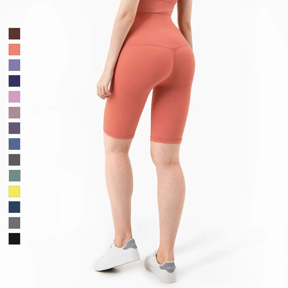 

2021 Summer Women's Shorts High Waist Workout Yoga Knee-length Leggings Yellow Nudity Gym Slim Push Up Sportswear Fitness Pants