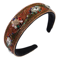 fashion new luxury bling rhinestone headbands crystal colorful diamond flower hairband wide cross women party hair accessories