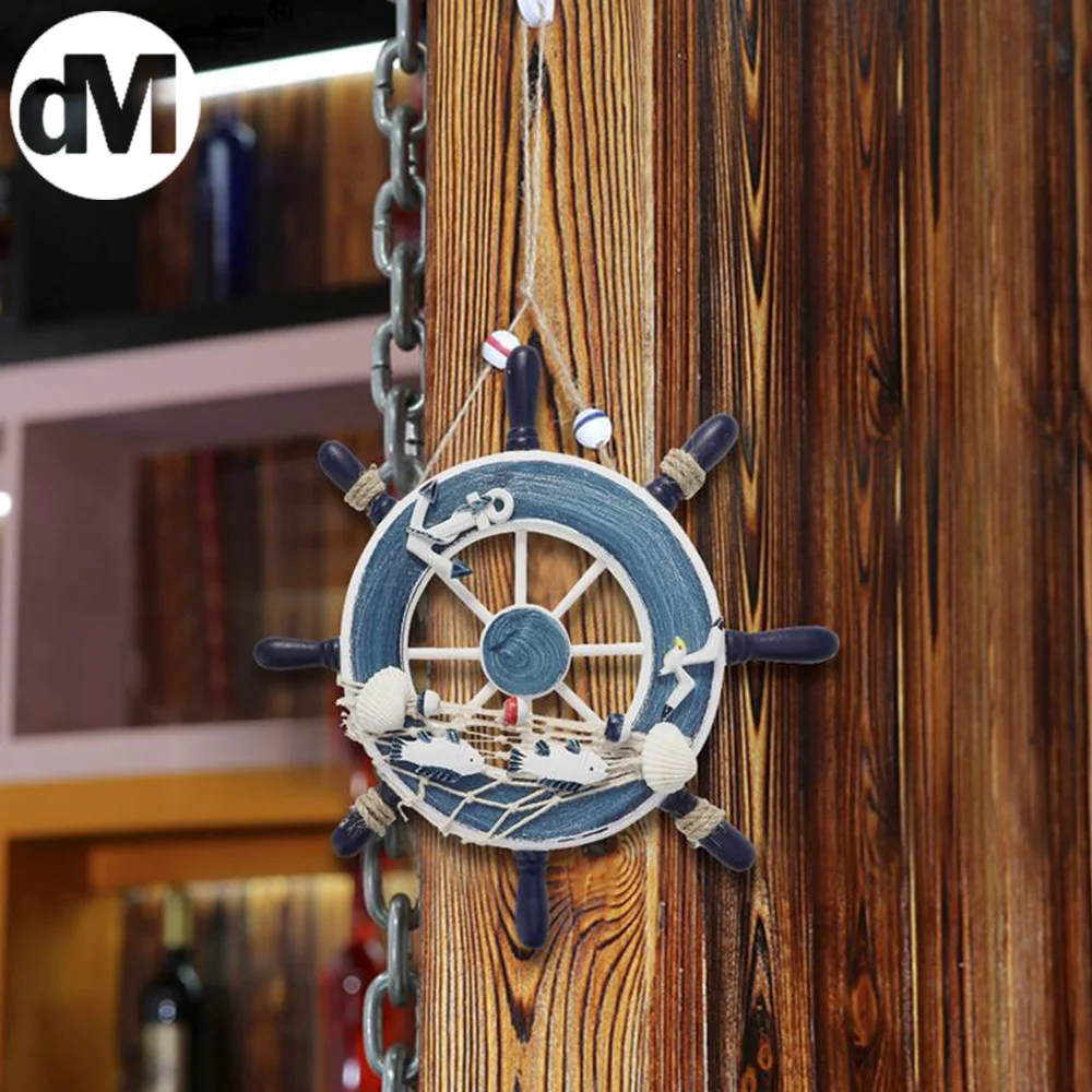 

DM 1pcs/Set Creative Wooden Decorations For Furniture Mediterranean Style Furnishing 23cm Rudder Wall Hanging Wood Handcraft