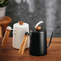 600ml manual coffee pot with wood handle stainless steel long mouth hand coffeemaker dripper kitchen appliance supplies