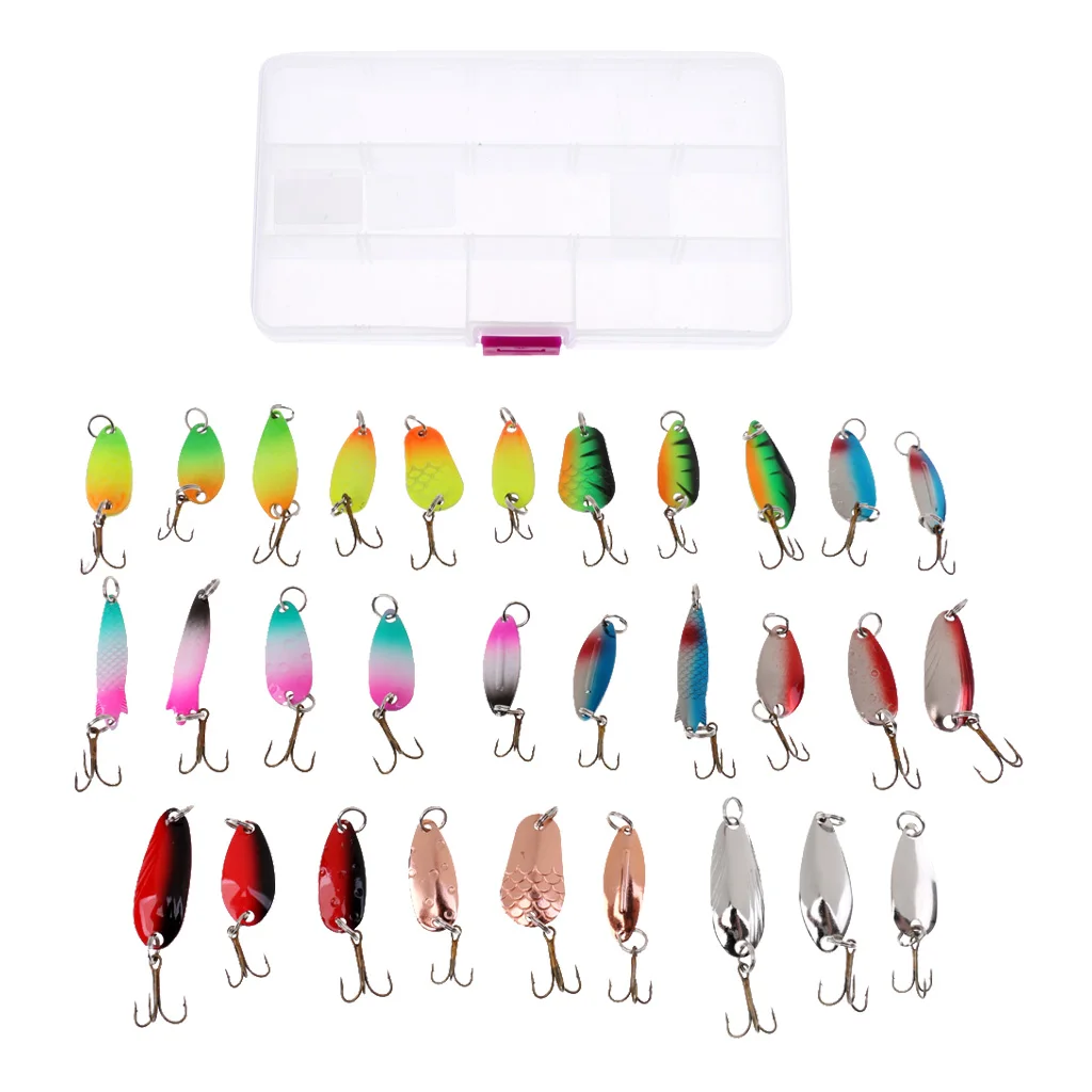 

10Pcs/30Pcs Metal Fishing Lures with Treble Hooks Assorted Spoon Baits for Bass Salmon Trout