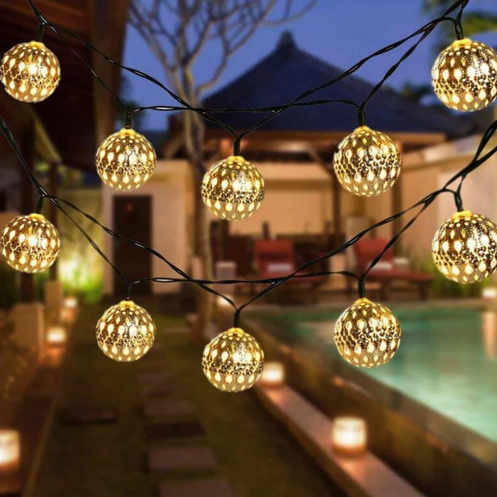 

Solar String Lights 23' 50 LED Solar Rope Lights Waterproof 2 Modes Moroccan Style Fairy Ball Lighting Festival Yard Garden