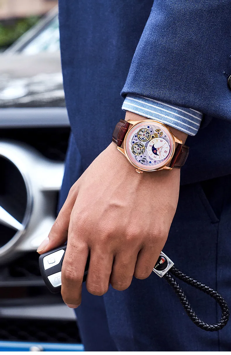 Двойной скелет MoonPhase швейцарские роскошные брендовые механические часы для мужчин полностью стальные водонепроницаемые автоматические мужские часы reloj montre