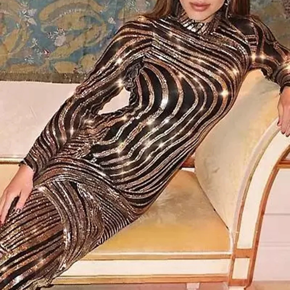 Новинка Осень 2021 роскошное платье с блестками модное облегающее длинным рукавом