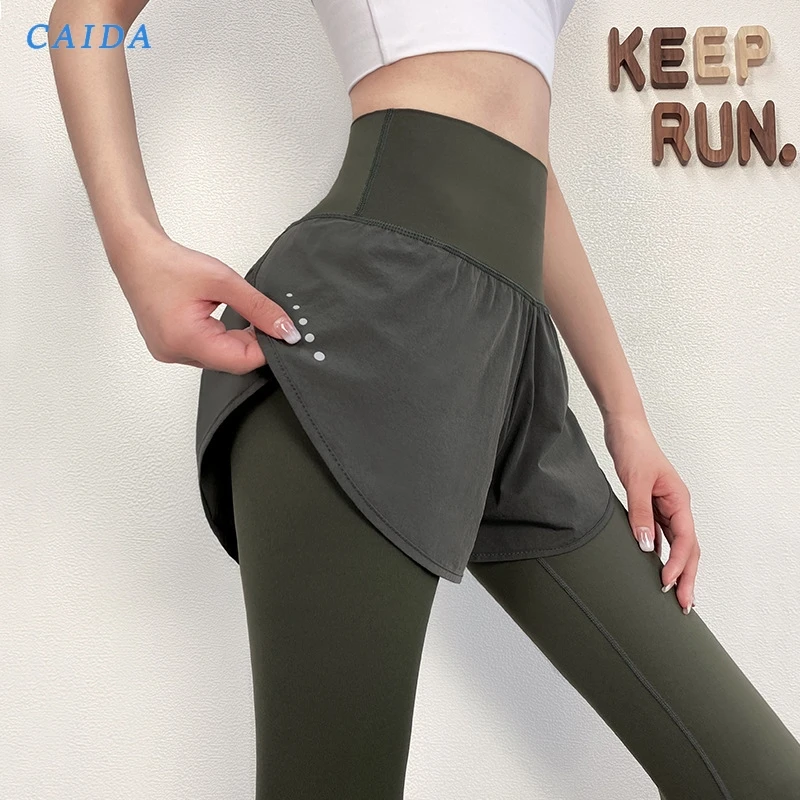 

CAIDA Fitness Gym Leggings Women High Waist Feke Two Piece Legging Workout Pants Womens Tights Leggins Push Up Running Slim