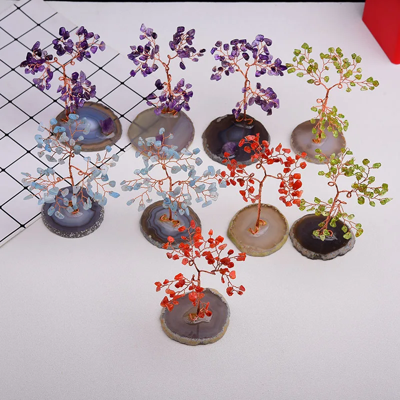 

Natural Amethyst Tree Aquamarine Lucky Tree Reiki Healing Home Decoration Agate Slices Stone Mineral Office Decor Souvenir Gifts