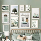 Ретро Классический Автомобиль Мотоцикл зеленые листья плакат печать пейзаж стена искусство фотообои для гостиной