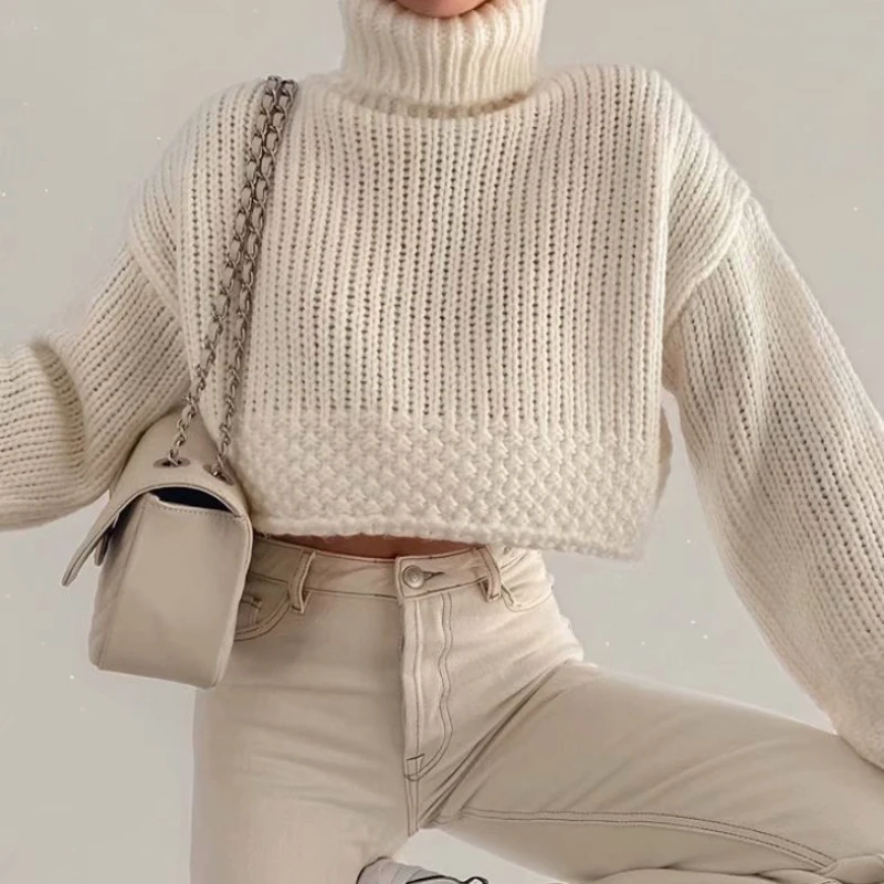 

Turtleneck Woman Sweaters white Autumn Winter New 2021 Fashion simple za Pullovers Long Sleeve Knitted Korean Tops Loose Jumpers