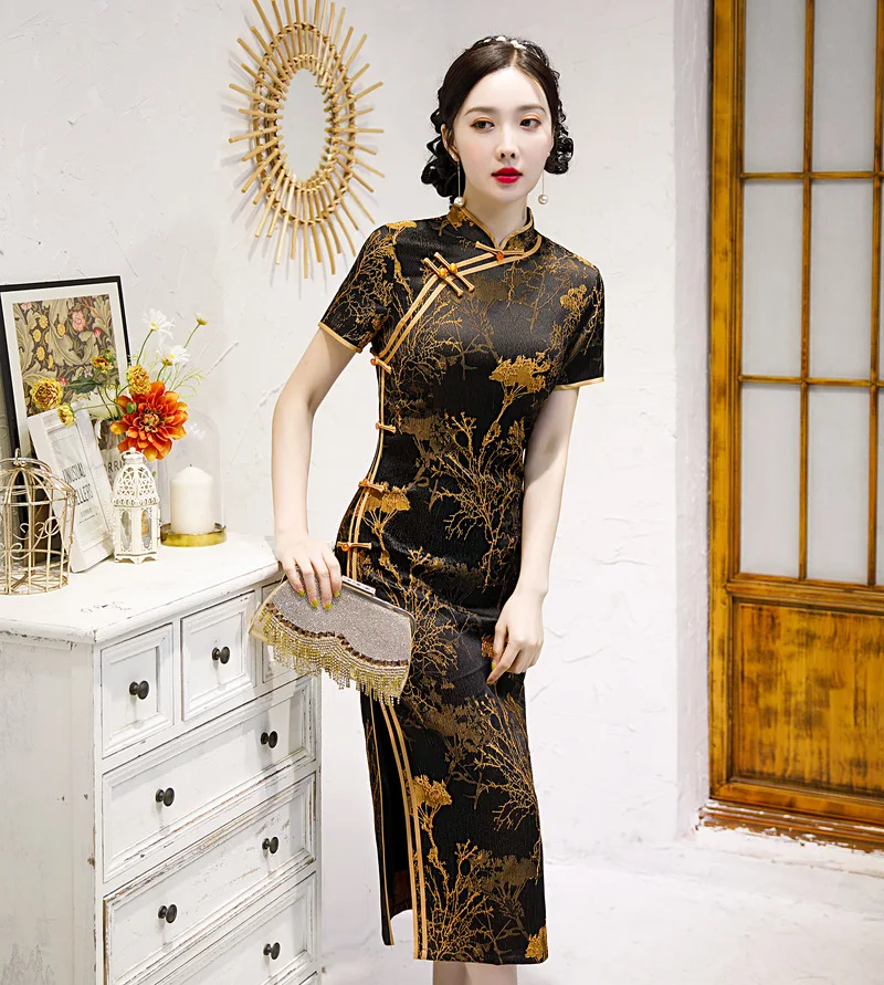 

Classic Oriental Vestidos Improved Qipao Women Sexy Slim Chinese Dress Mandarin Collar Cheongsams Banquet Gown Robe De Soiree