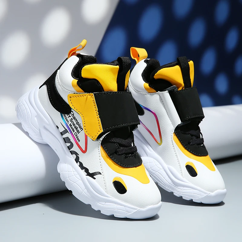 

2020 New Kids Boy Running Shoes High Top Leather Children Trainers Anti Slip Gym Shoes For Kids Designer Boy Child Sneakers