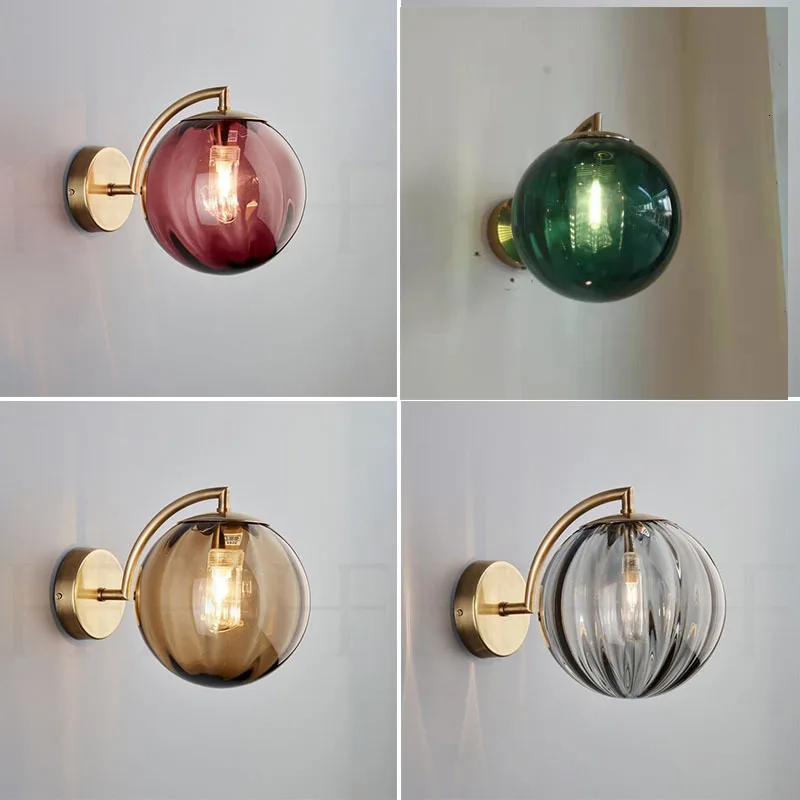 

Bedroom Bedside Wall Lamp Continuous System Concise Northern Europe Designer Hotel Aisle Stairs Glass Sphere Small Wall Lamp