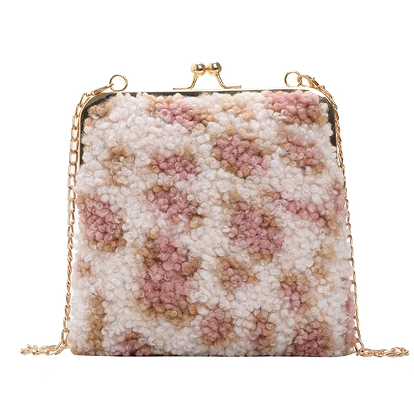 Light pink Модная женская сумка на плечо, розовая женская сумка на цепочке, изысканная Молодежная маленькая сумка для диких девушек, розовая плюшевая Повседневная сумка - Цвет: Light pink