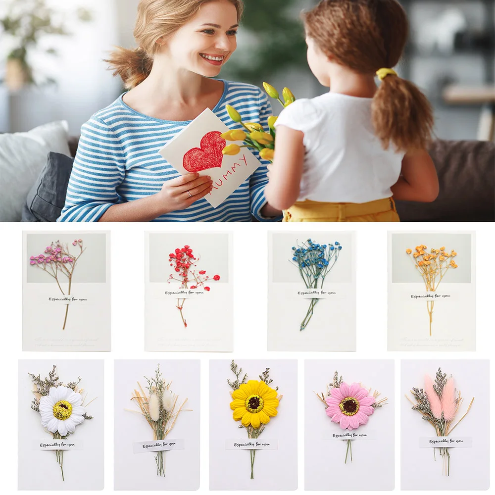 

Декоративные сушеные цветы, бумажные открытки, складные, для рождества, дня рождения