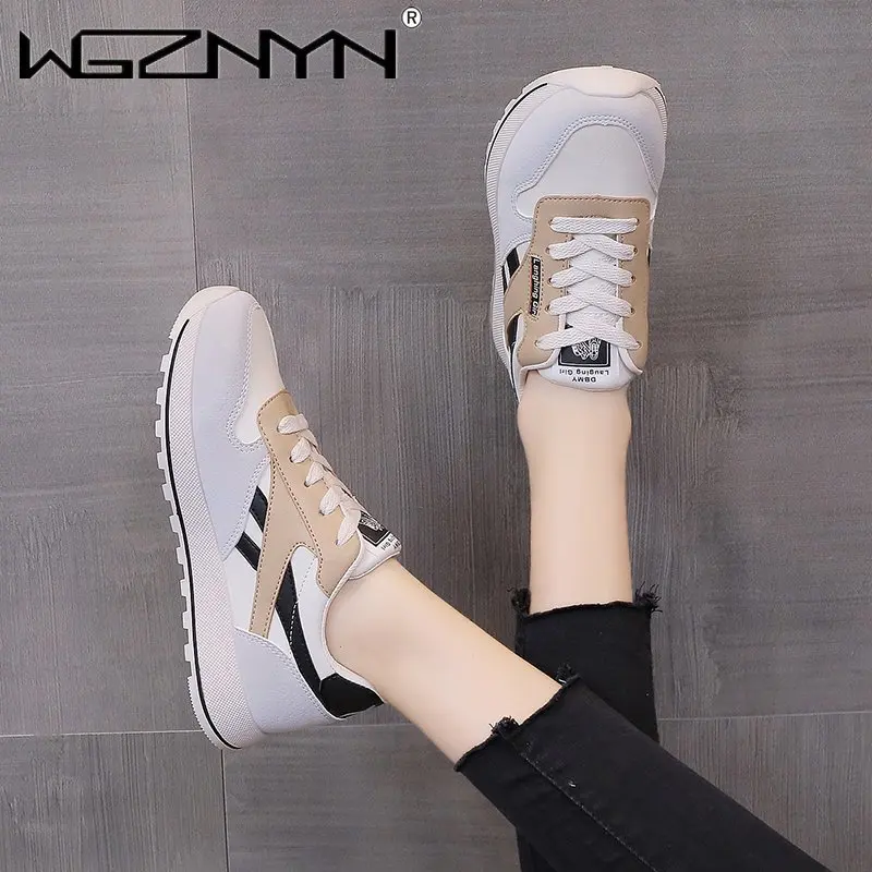 

WGZNYN 2021 Spring Casual Shoes Woman Fashion Designer Lace-up Women Shoes Breathable Mesh Ladies Flat Shoes Women Sneakers
