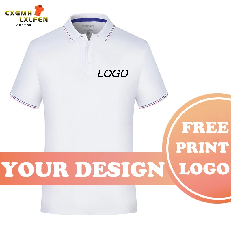 POLO shirt 8-color custom logo short-sleeved business sports and leisure all-match lapel printing DIY brand text | Мужская одежда