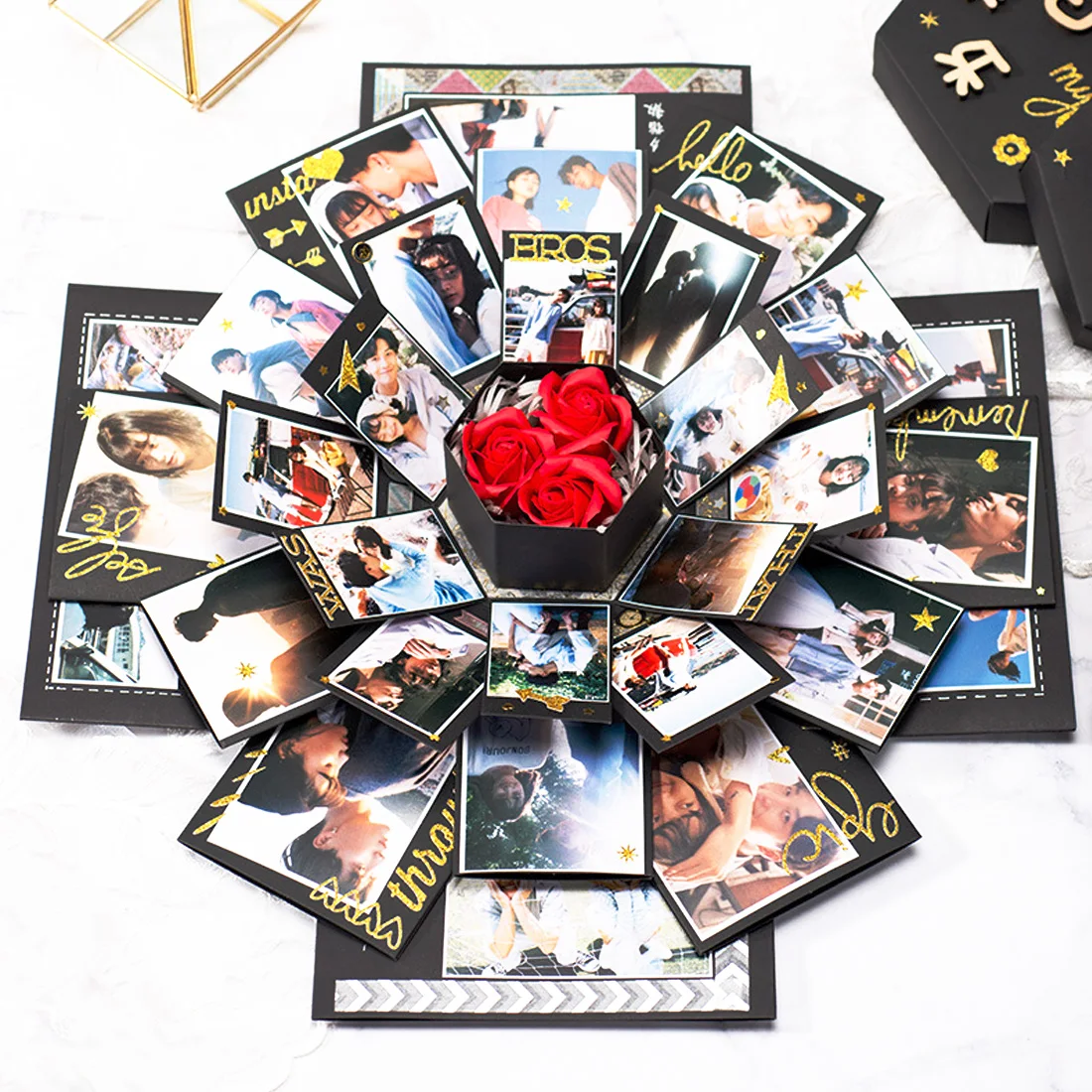 

Handmade Surprise Explosion Box DIY Scrapbook Photo Album Wedding Gift Box for Valentine Christmas Anniversary Gifts Boxes