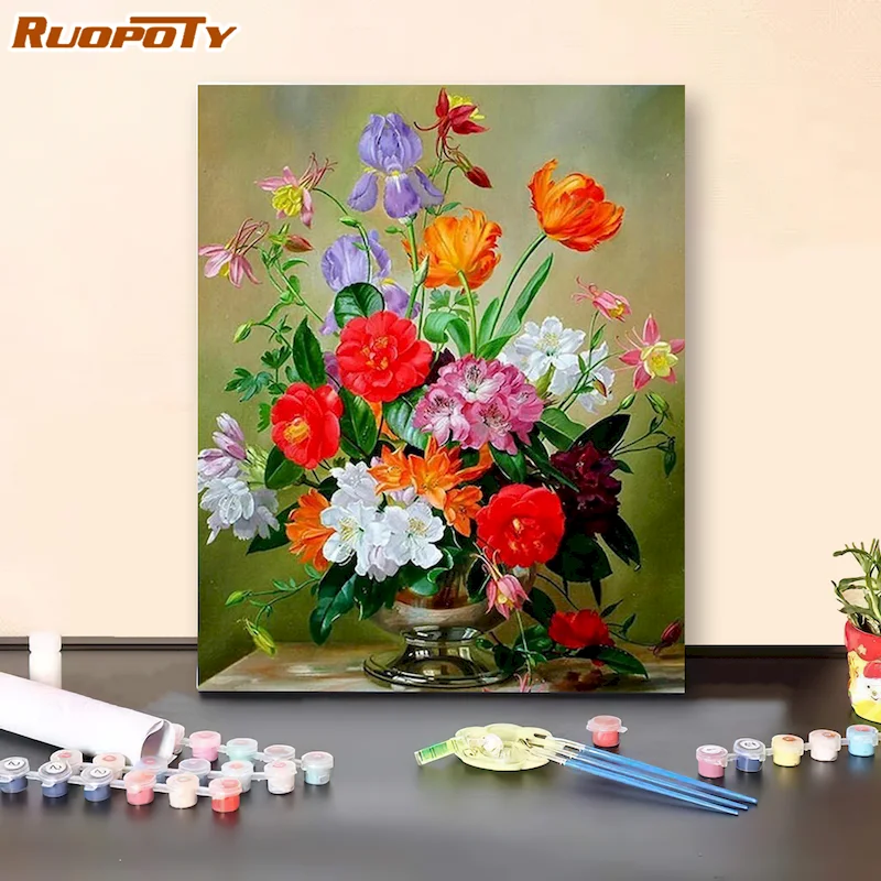 

Frame DIY Picture By Numbers Painting For Adults Flower On Canvas Paintings Wall Decor Art Handmade For Home Decor 60x75cm