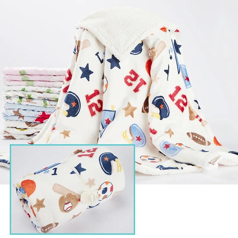 

Двухслойное зимнее детское одеяло из меха, детское одеяло с мультяшными розовыми и синими звездами, теплое плюшевое Пеленальное Одеяло для новорожденных, постельное белье