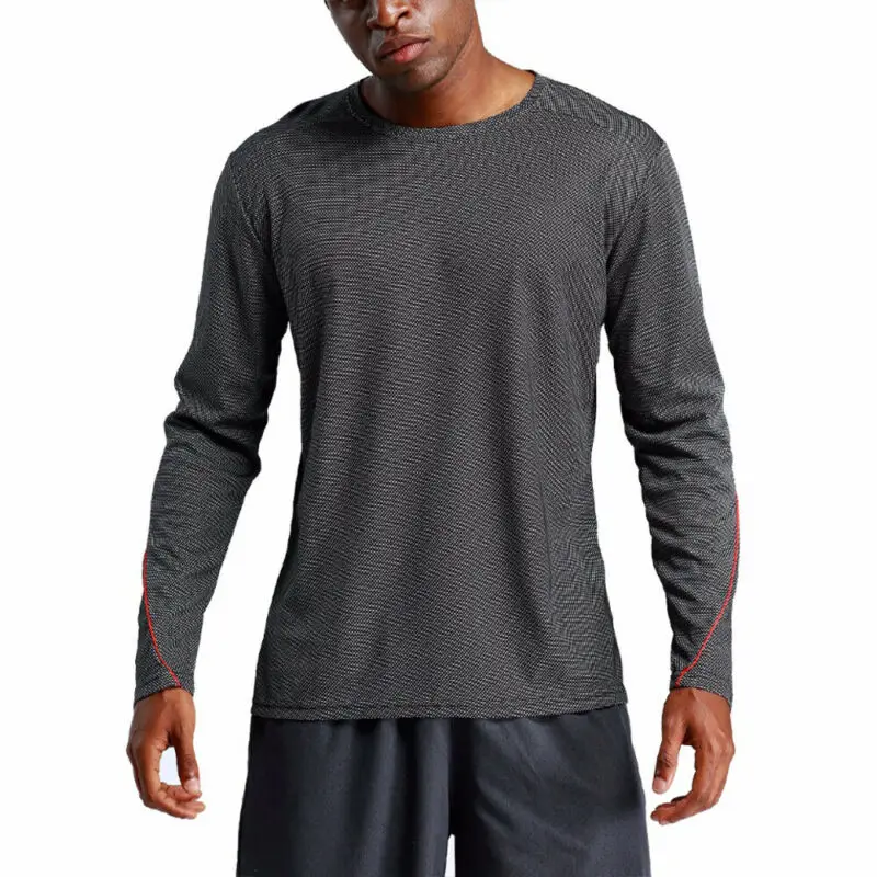 

Men Long Sleeve Sports Crew Neck T-shirt Outdoor Running Fitness Loose Tops New