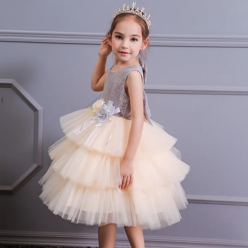 

Children's dress European and American backless cake Princess Dress Girls bow Sequin dress children's fashion dress performance