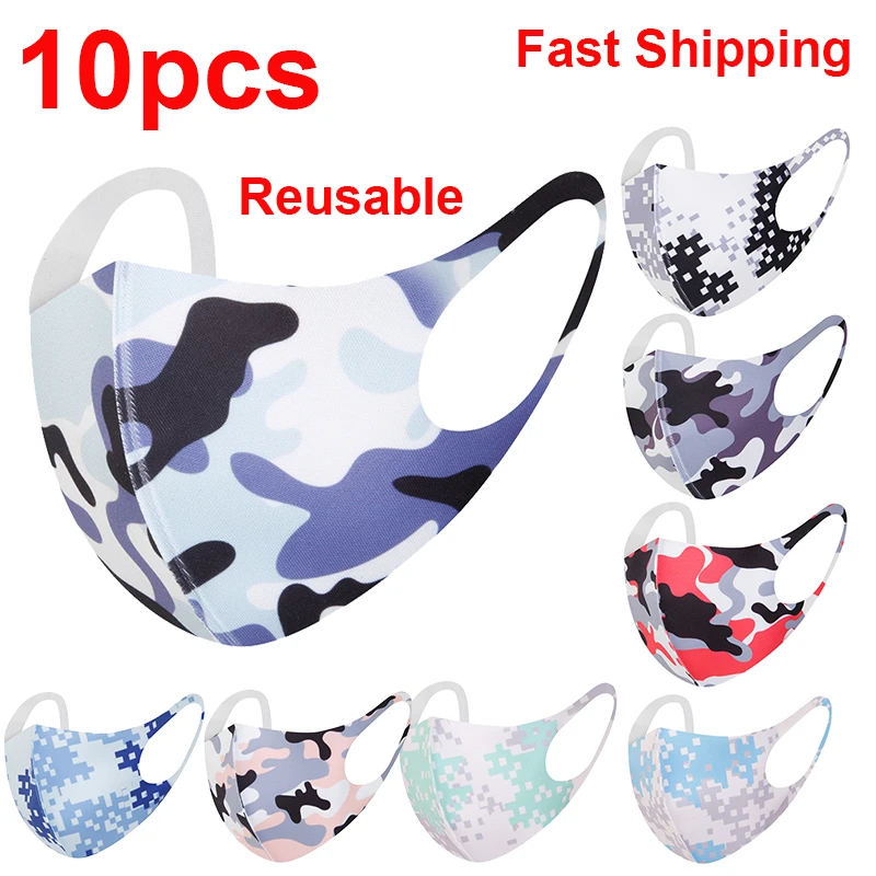 

10pcs Fashion Mask Camouflage Cotton Mask Face Mouth Masks Cover Reusable Washable Mascarilla