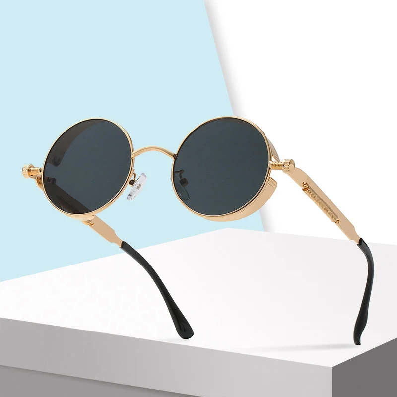 

Fashion Gothic Steampunk Round Sunglasses For Men Women Vintage Trend Designer Metal Frame UV Protection Sun Glasses Eyewear