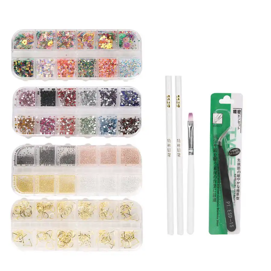 8 шт. маникюрная ручка стразы бусинки для дизайна ногтей пинцет маникюрный набор