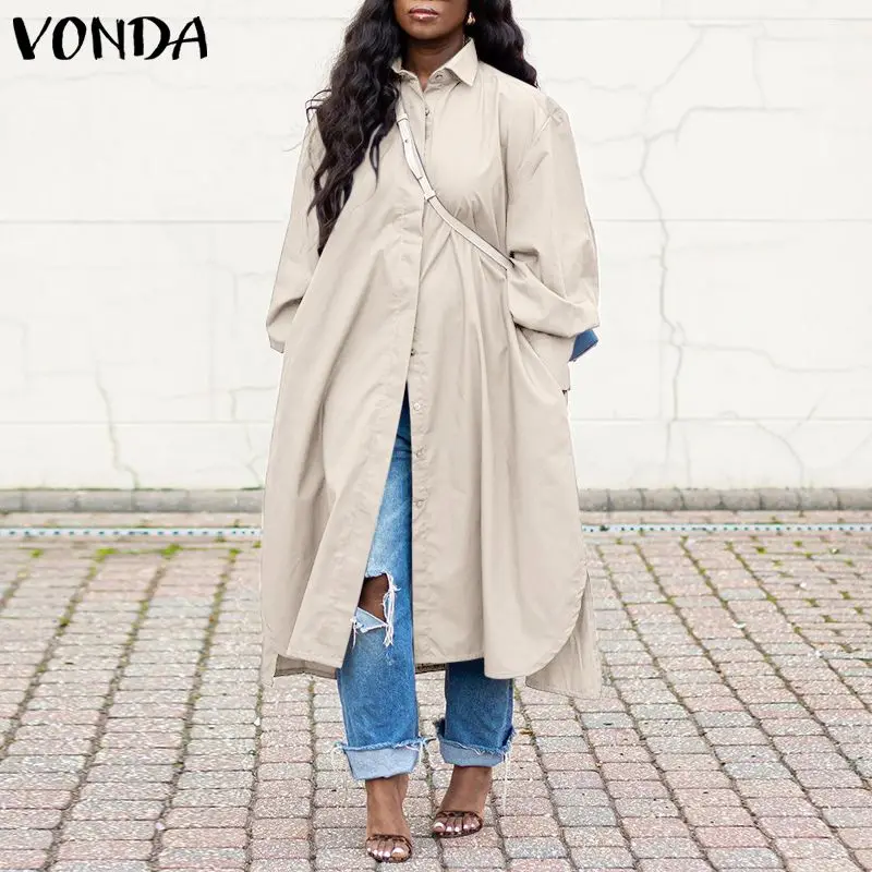 

Long Shirts 2022 VONDA Women Autumn Spring Solid Color Long Sleeve Blouse Chemise Office Long Shirts Blusas Femininas